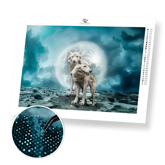Wolves During Full Moon - Premium Diamond Painting Kit - 45x30cm / 18x12’’ / Square (Most Popular) - Diamond Painting