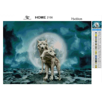 Wolves During Full Moon - Premium Diamond Painting Kit - Diamond Painting Kit