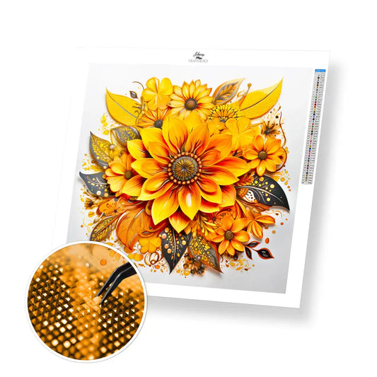Yellow Flower Mandala - Exclusive Premium Diamond Painting Kit - 20x20cm / 8x8’’ / Square (Most Popular) / No Frame