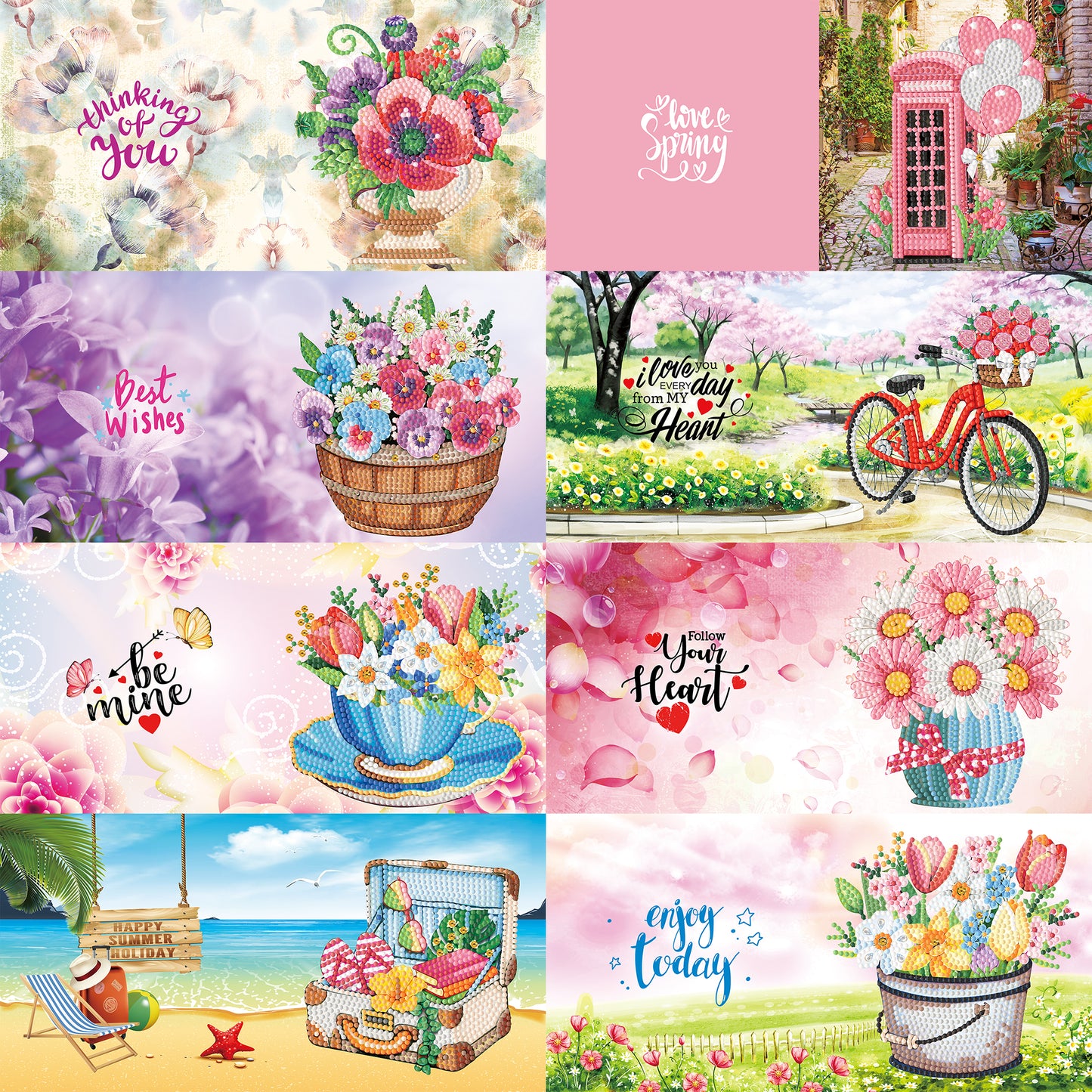 Set of 8 Flowers Greeting Cards Set C