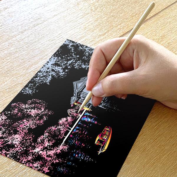 Set of 4 Cherry Blossom Scratch Postcards