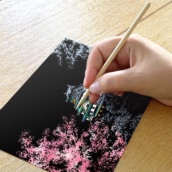 Set of 4 Cherry Blossom Scratch Postcards