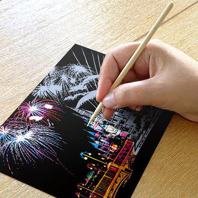 Set of 4 New Year Fireworks Scratch Postcards