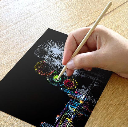 Set of 4 New Year Fireworks Scratch Postcards