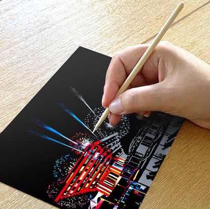 Set of 4 New Year Fireworks Scratch Postcards