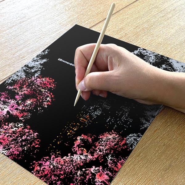 Cherry Blossoms Scratch Painting Bundle (A4 Size)