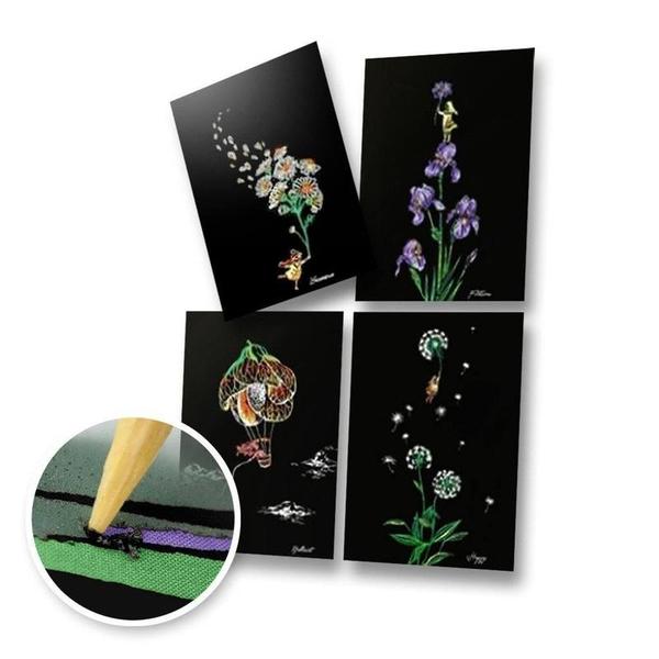 Set of 4 Flower Scratch Postcards