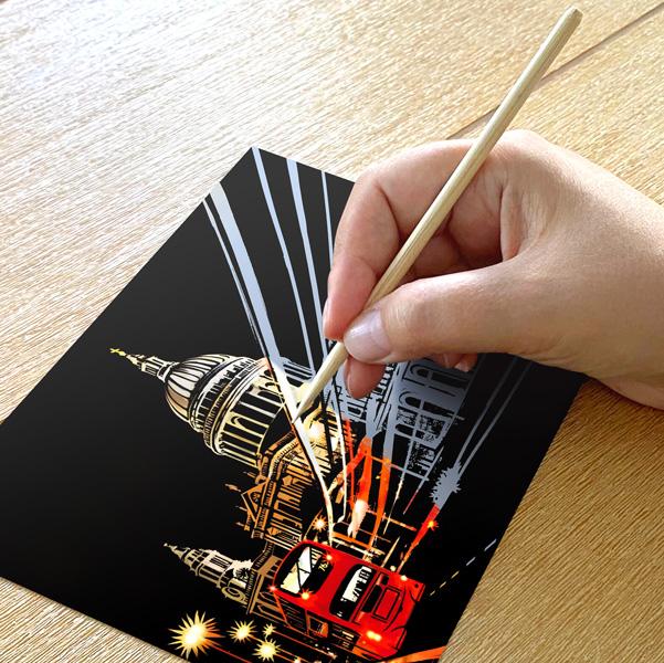 Set of 4 Iconic Views Scratch Postcards