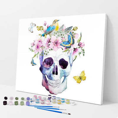 Flowers and Skull Kit - Paint By Numbers