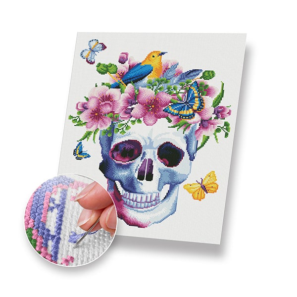 Skull and Flowers Kit - Cross Stitch