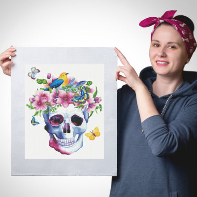 Skull and Flowers Kit - Cross Stitch