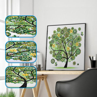 Green Embellished Tree Gemstone - Premium 5D Poured Glue Diamond Painting Kit