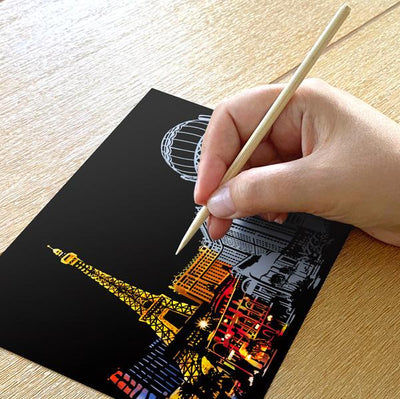 Set of 4 Skyline Cityscapes Scratch Postcards