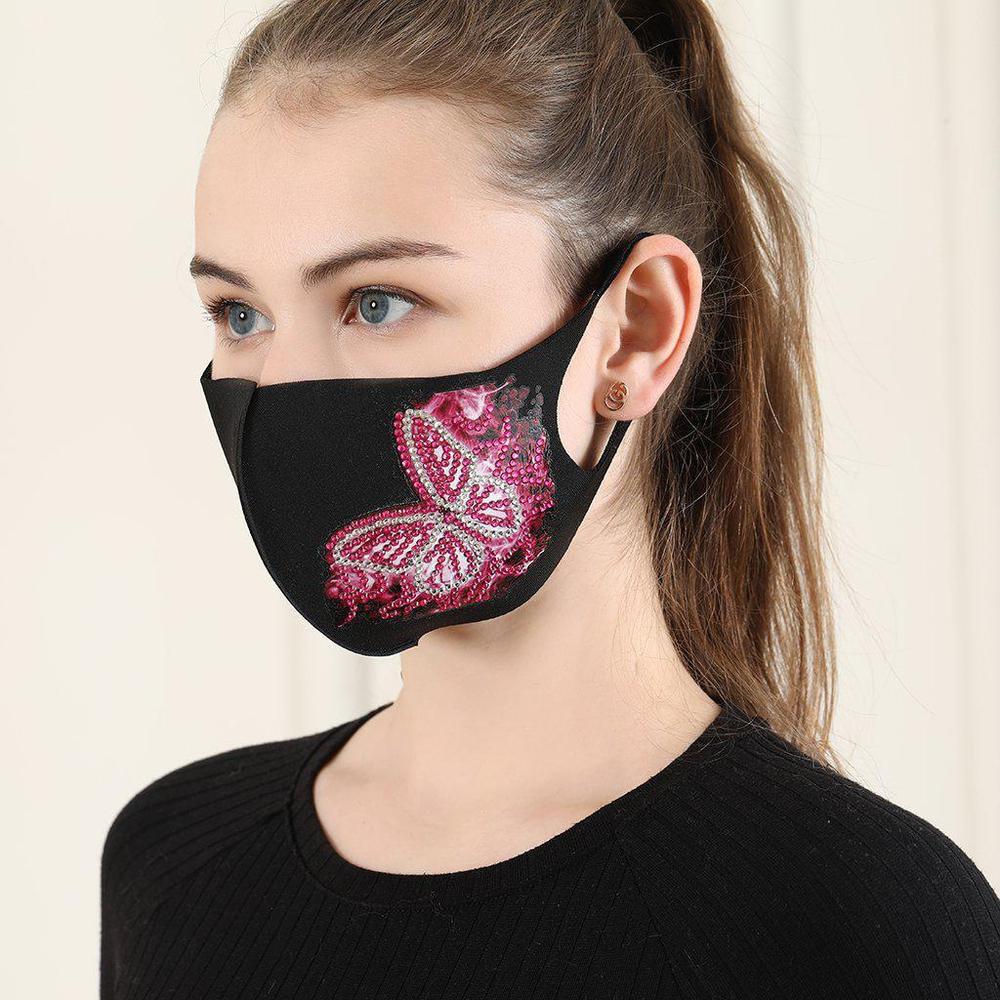 Pink Butterfly - Diamond Painting Face Mask