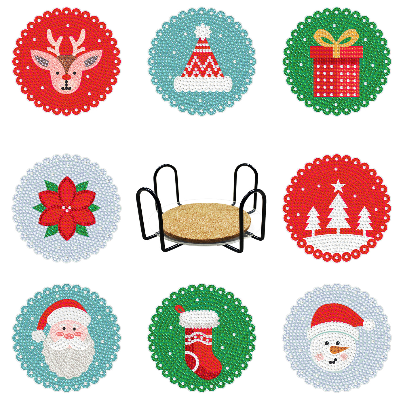 Set of 8 Christmas Design - Diamond Painting Coaster