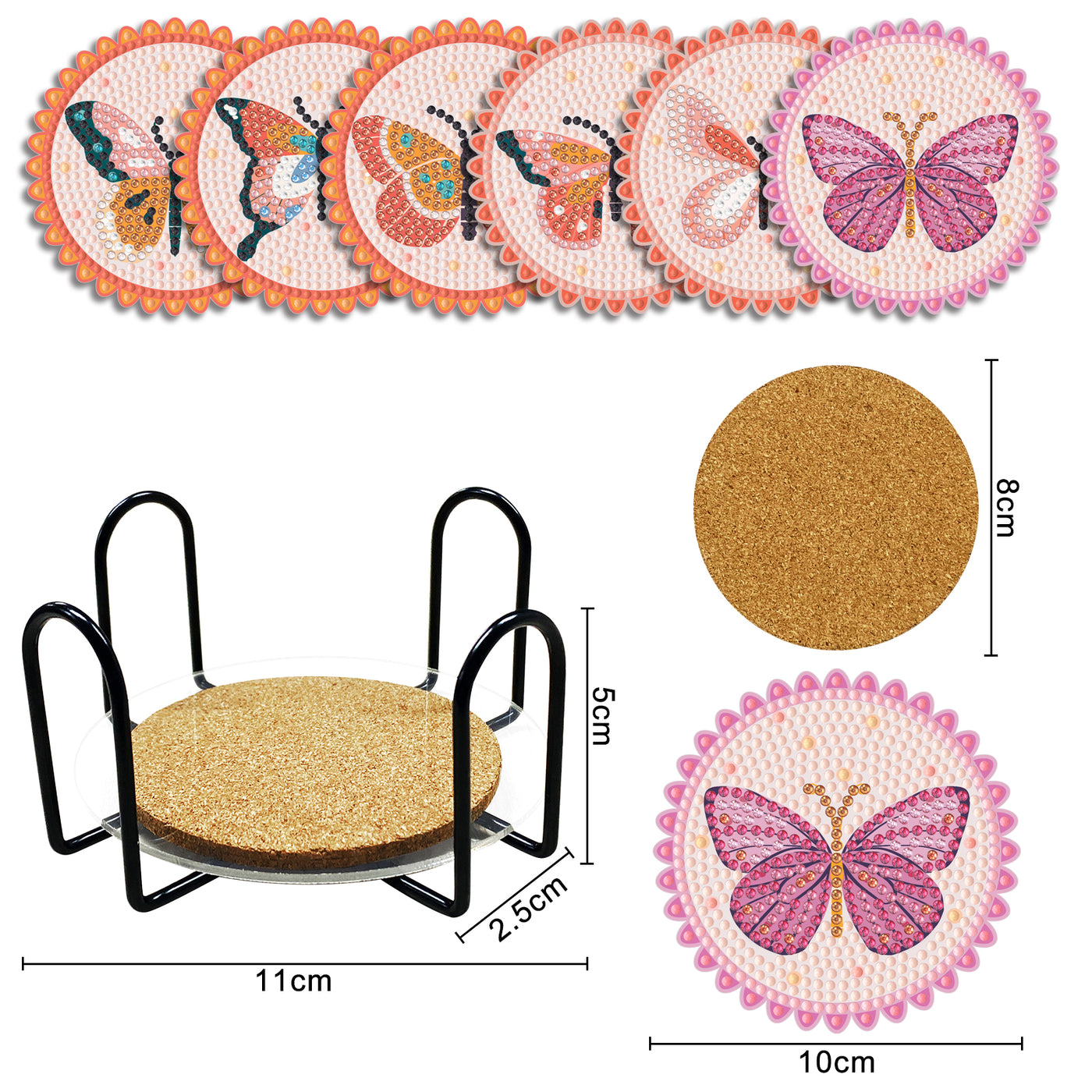 Set of 6 Orange Butterflies - Diamond Painting Coaster