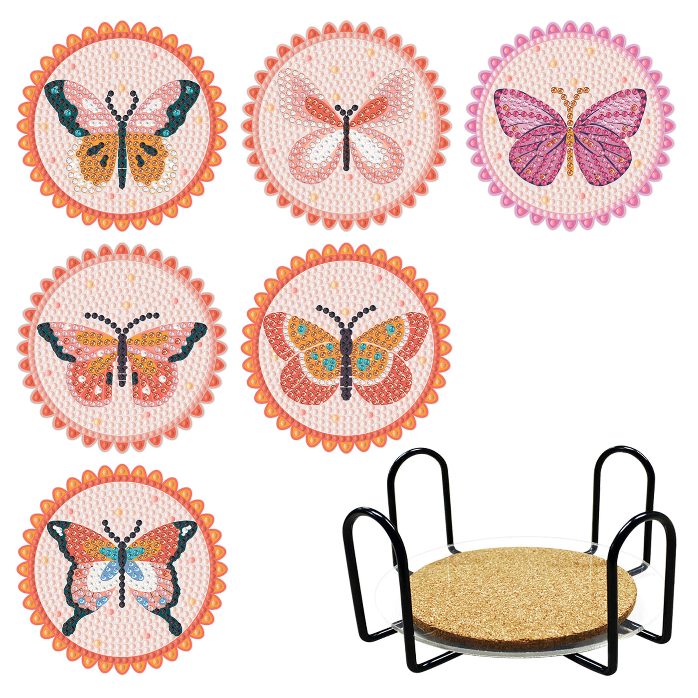 Set of 6 Orange Butterflies - Diamond Painting Coaster