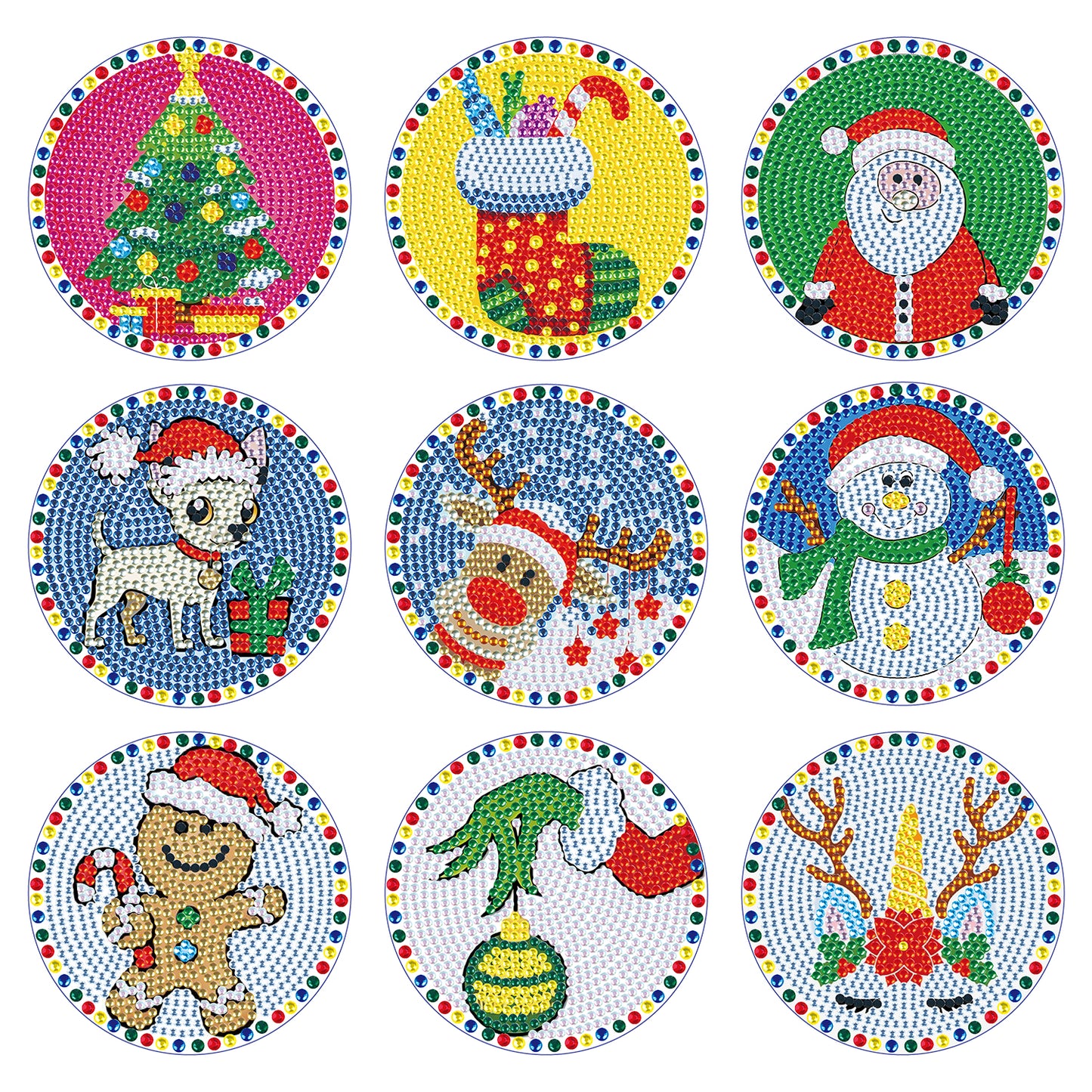 Set of 9 Christmas with Border - Diamond Painting Coaster