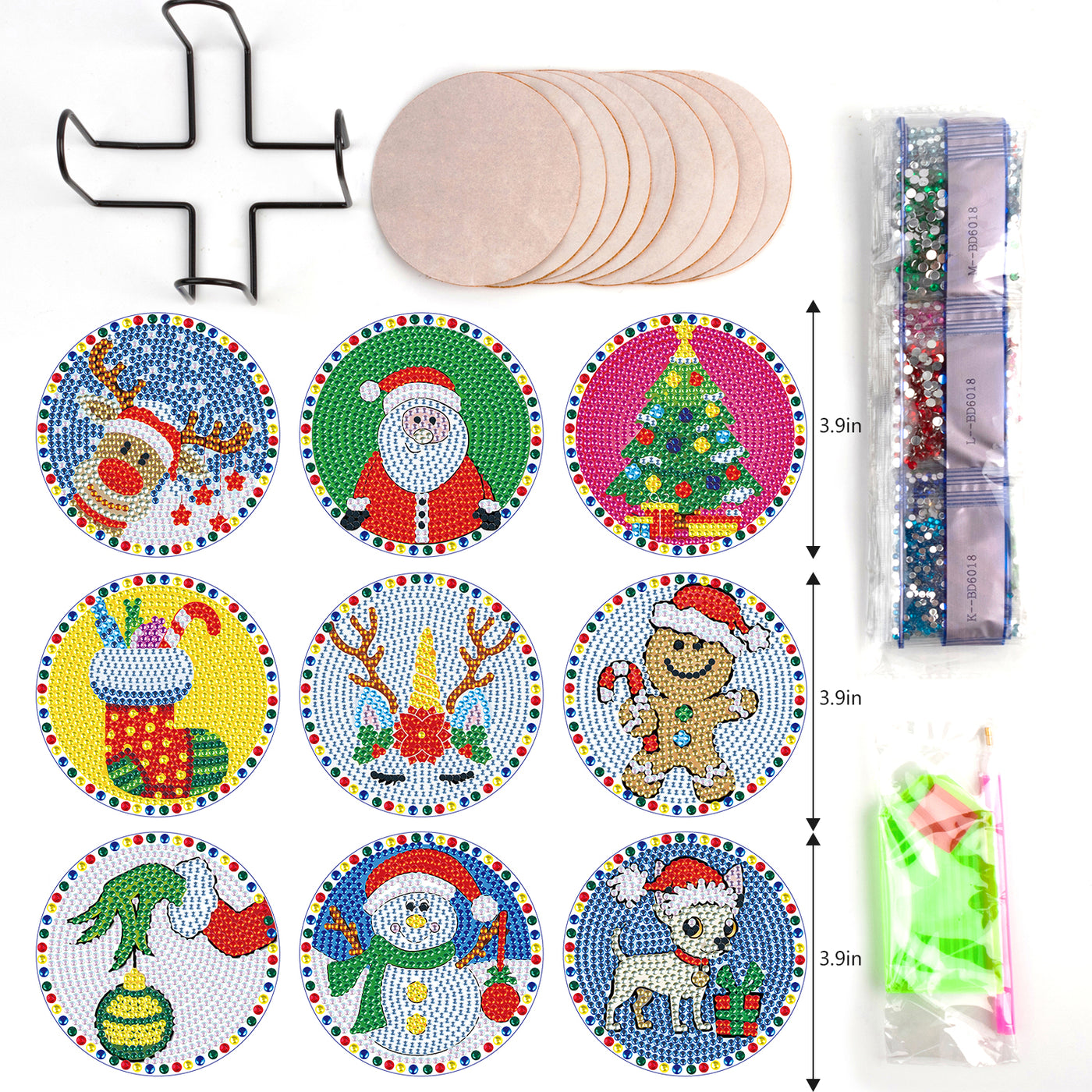 Set of 9 Christmas with Border - Diamond Painting Coaster