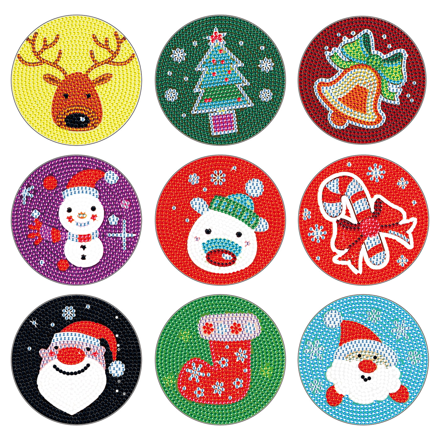 Set of 9 Cute Christmas - Diamond Painting Coaster