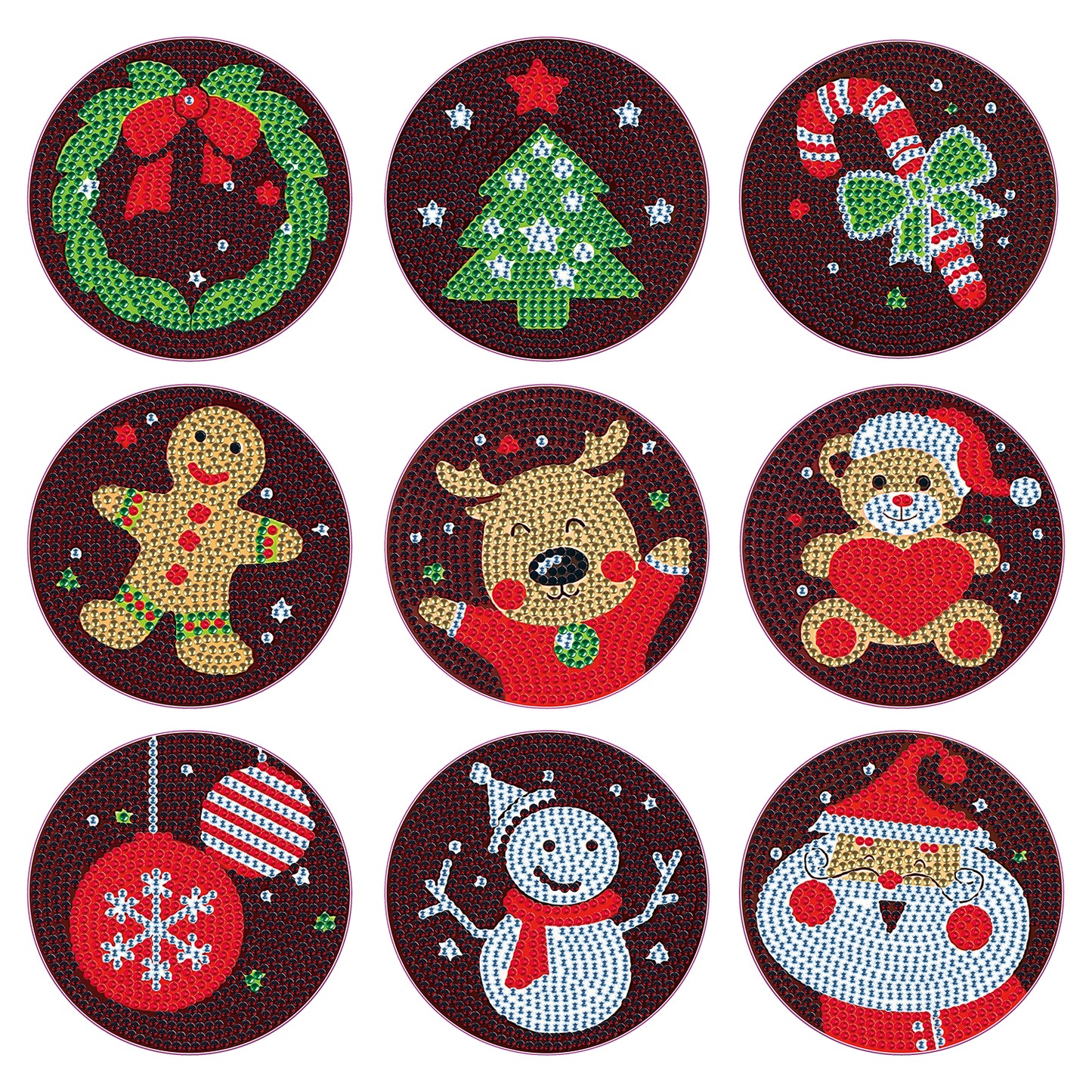 Set of 9 Brown Christmas - Diamond Painting Coaster