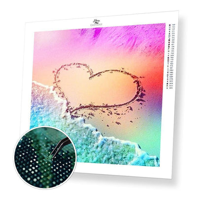Beach with Heart Drawing - Diamond Painting Kit - Home Craftology