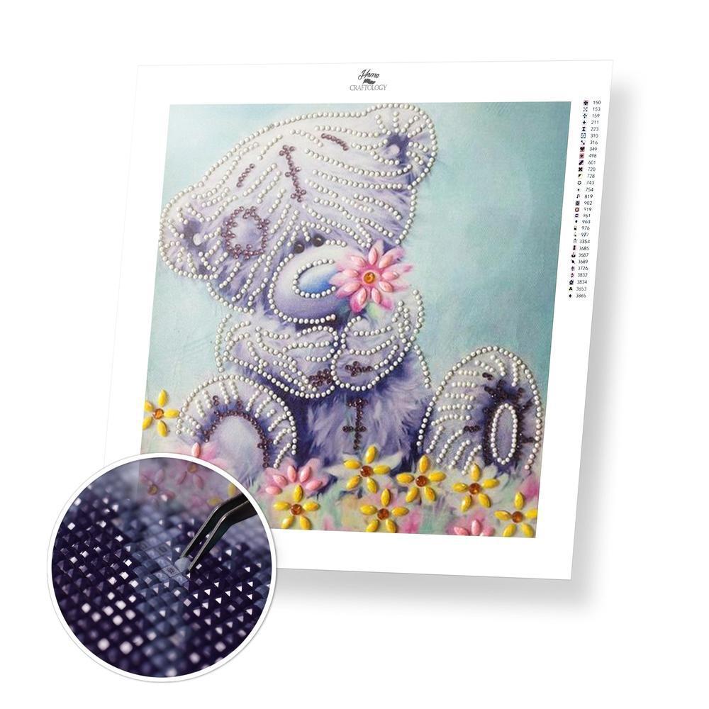 Bear and Flowers Gemstone - Premium 5D Poured Glue Diamond Painting Kit