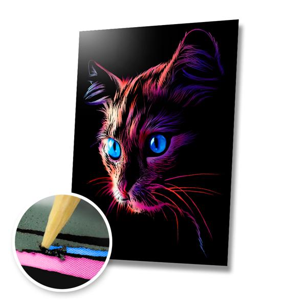 Blue Eyed Cat and Fluffy Kitten Scratch Painting Bundle