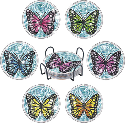 Set of 6 Blue Butterflies - Diamond Painting Coaster