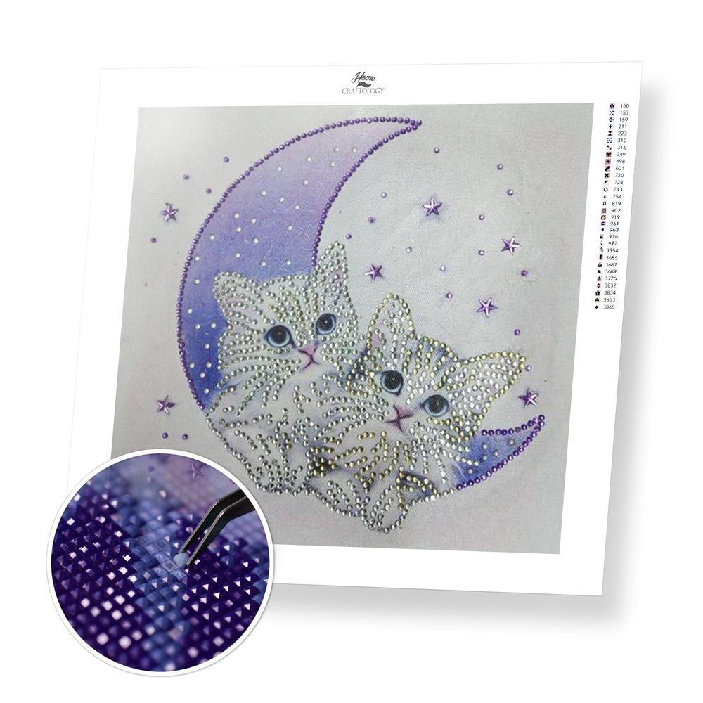 Cats and Moon Gemstone - Premium 5D Poured Glue Diamond Painting Kit