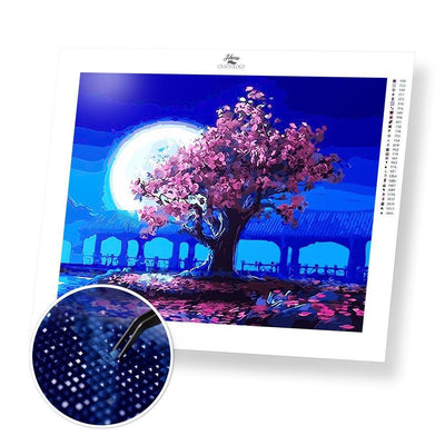 Cherry Blossoms in Moonlight - Premium Diamond Painting Kit