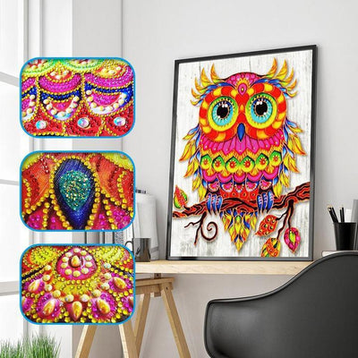 Colorful Owl Gemstone - Premium 5D Poured Glue Diamond Painting Kit