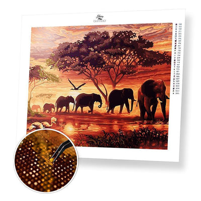 Elephants during Sunset - Diamond Painting Kit - Home Craftology