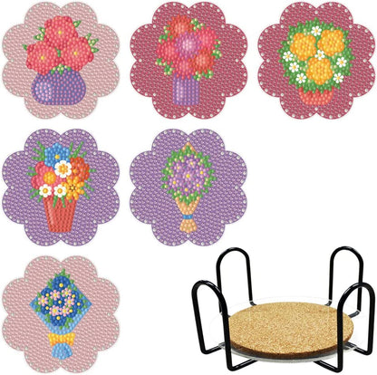 Set of 6 Flowers - Diamond Painting Coaster