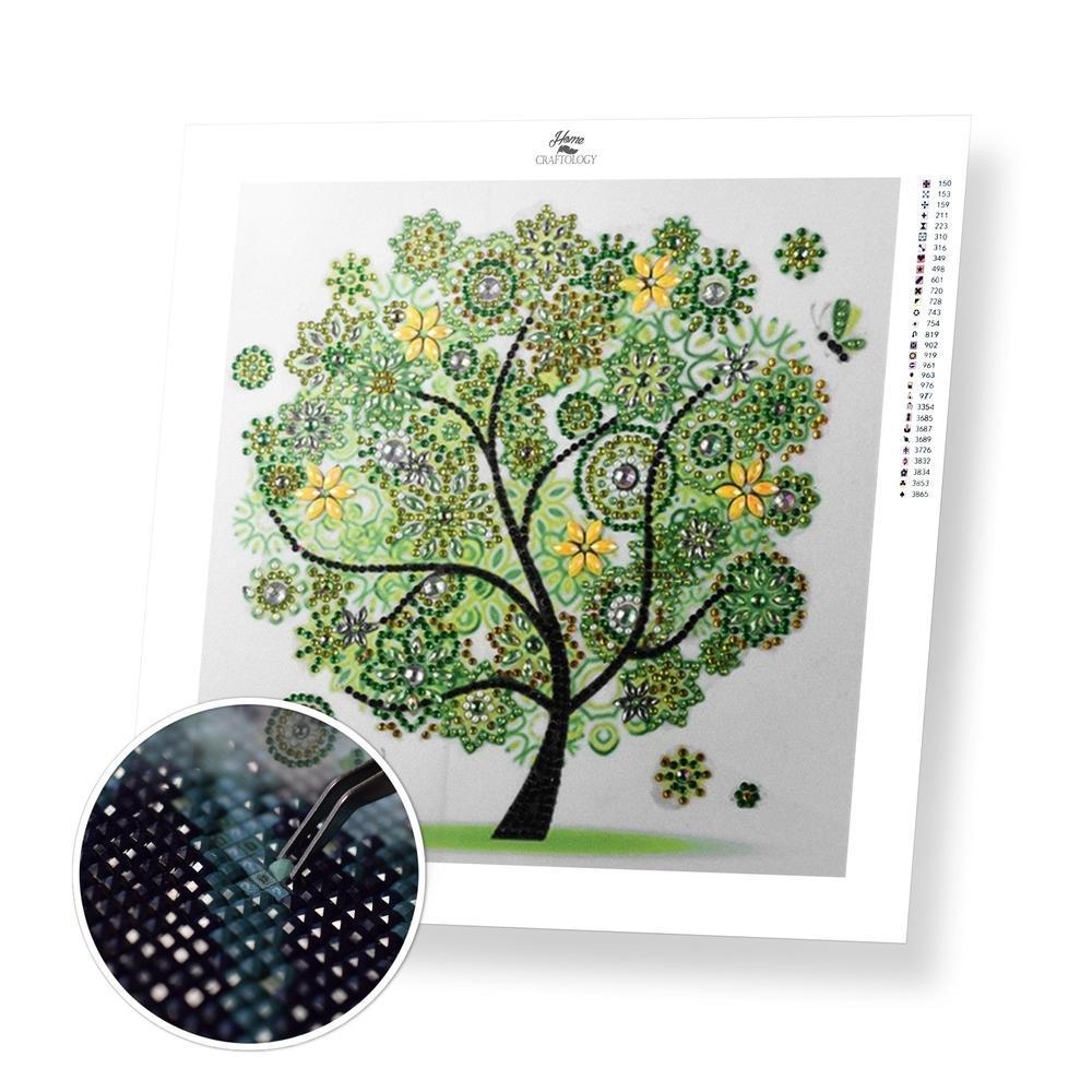Green Embellished Tree Gemstone - Premium 5D Poured Glue Diamond Painting Kit