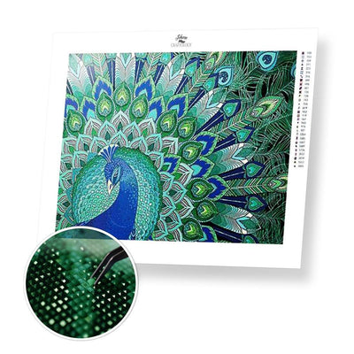 Green Feathered Peacock Gemstone - Premium 5D Poured Glue Diamond Painting Kit