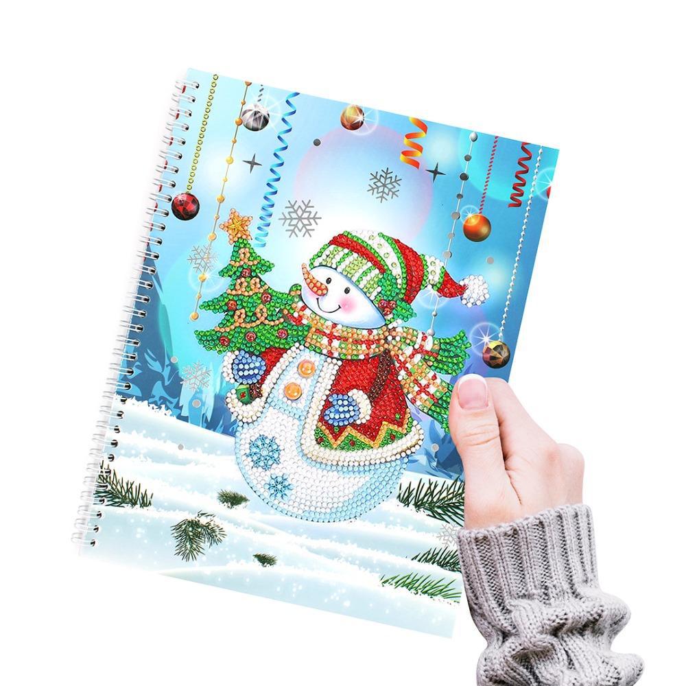 Snowman with Christmas Tree - Diamond Painting A5 Notebook