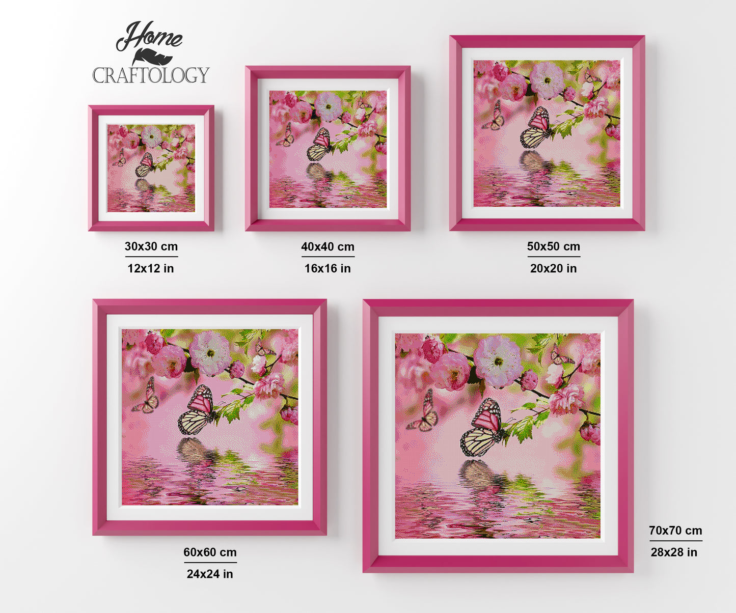 Pink Butterfly and Flowers - Premium Diamond Painting Kit