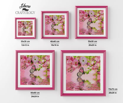 Pink Butterfly and Flowers - Premium Diamond Painting Kit