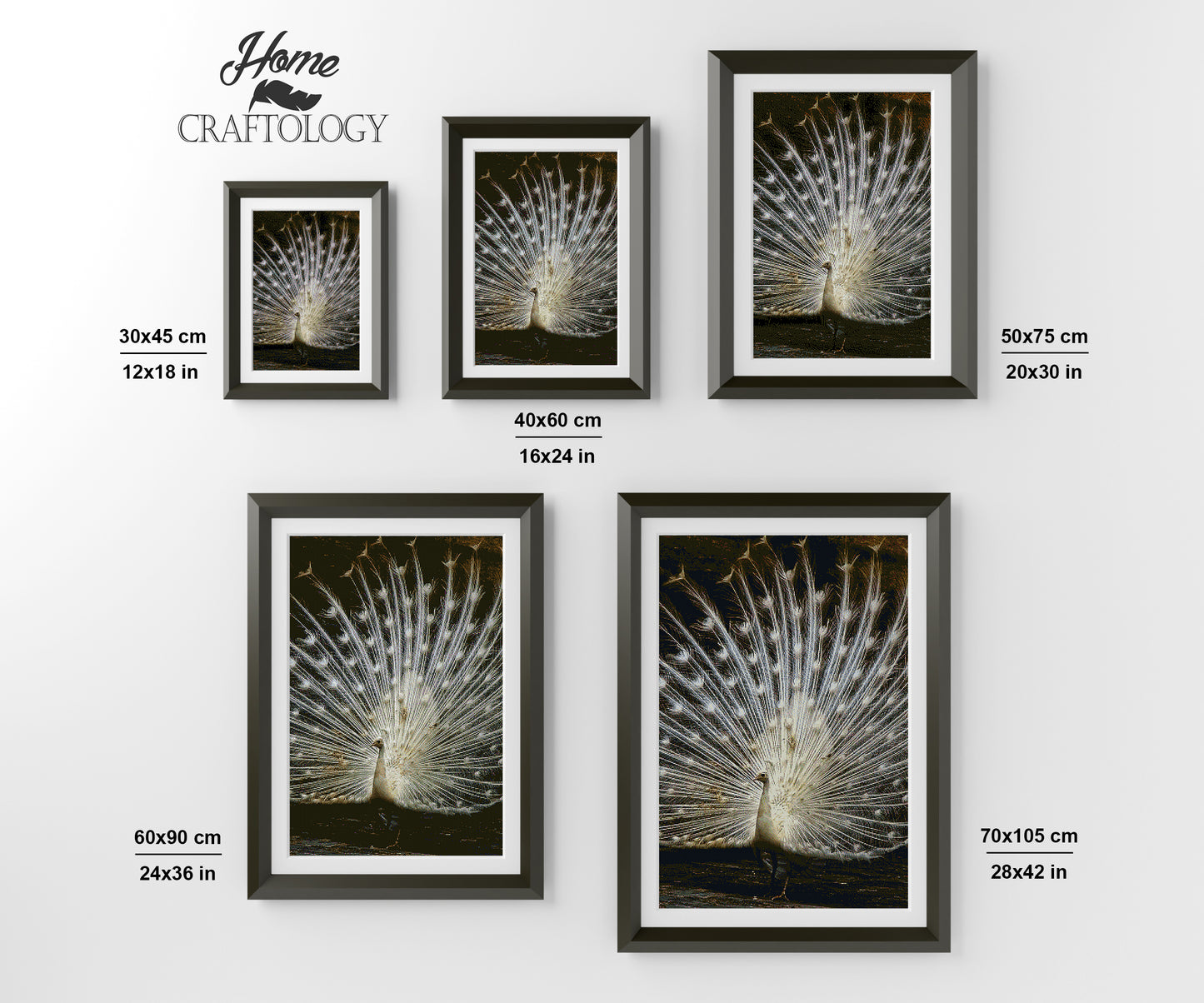 White Peacock with Open Feathers - Premium Diamond Painting Kit