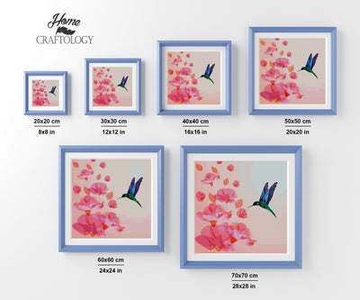 Hummingbird and Pink Flowers - Premium Diamond Painting Kit