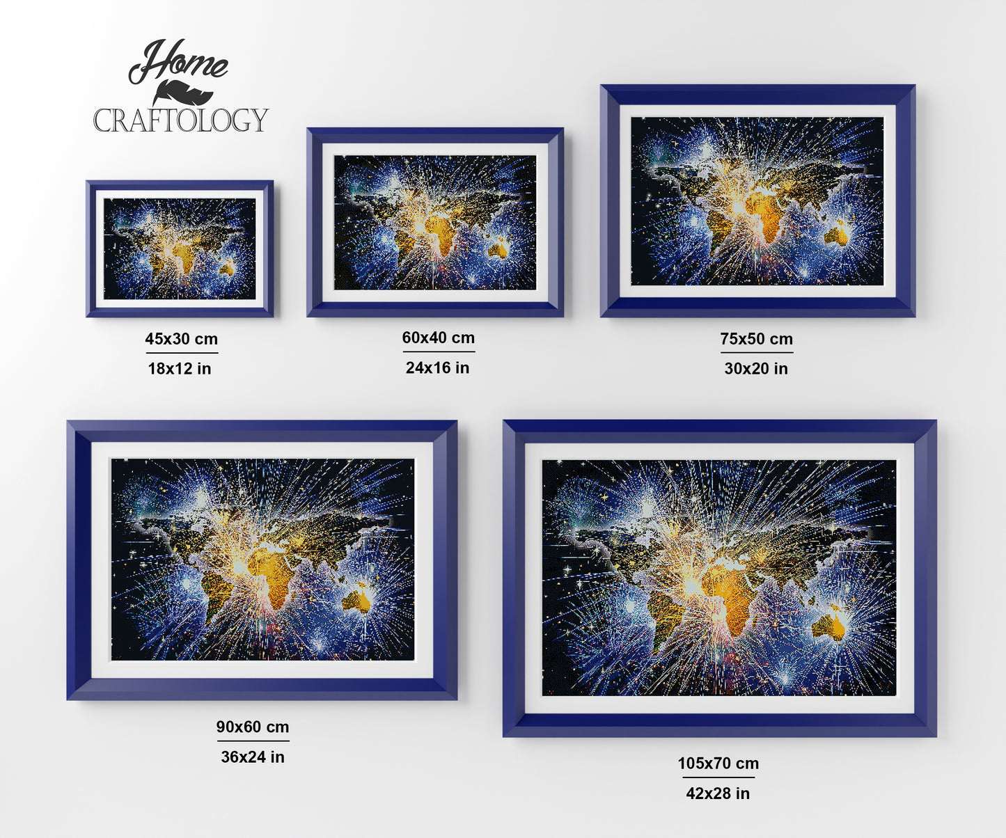 World Map Fireworks - Premium Diamond Painting Kit