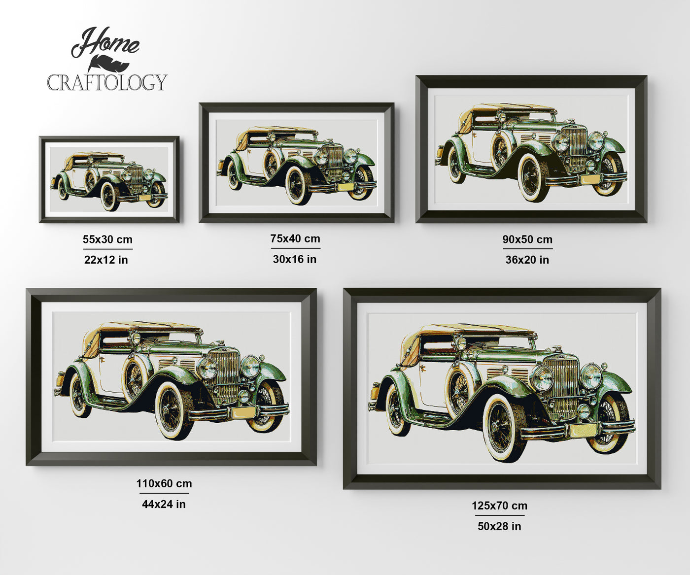 Green and White Vintage Car - Premium Diamond Painting Kit