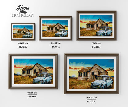 Old Farmhouse and Old Car - Premium Diamond Painting Kit