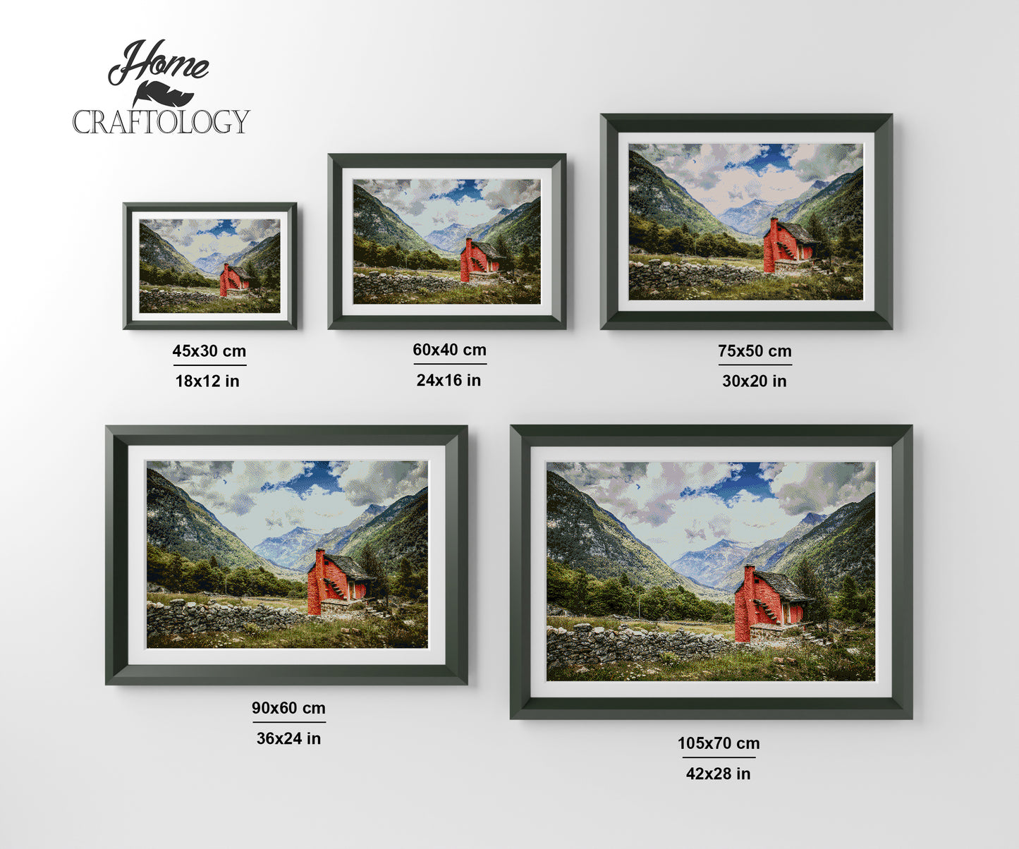 Red House by the Mountain - Premium Diamond Painting Kit