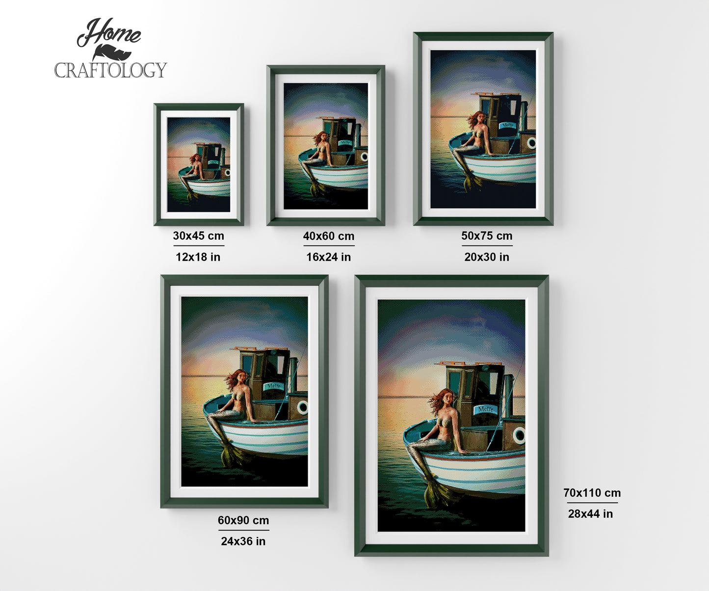 Mermaid on a Fishing Boat - Premium Diamond Painting Kit