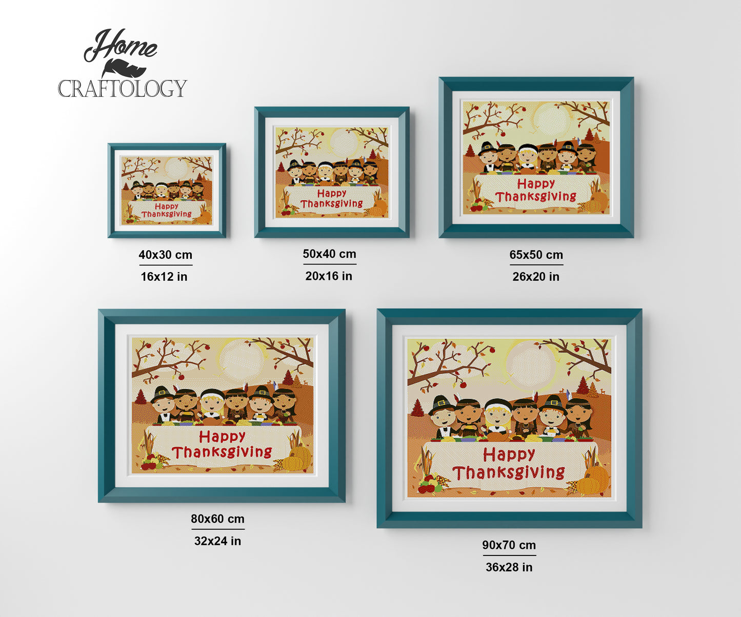 Kids Celebrating Thanksgiving - Premium Diamond Painting Kit