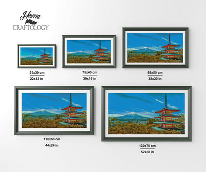 Pagoda by Mt. Fuji - Premium Diamond Painting Kit