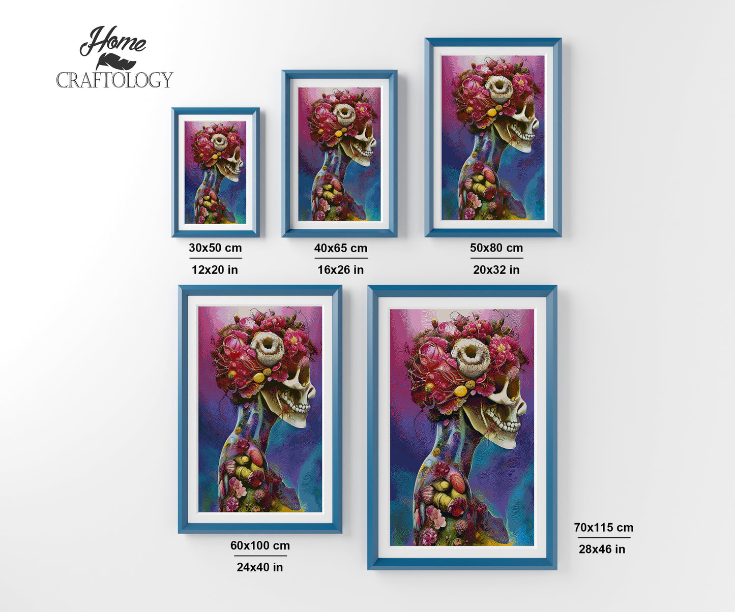 Skull with Pink Flowers - Premium Diamond Painting Kit