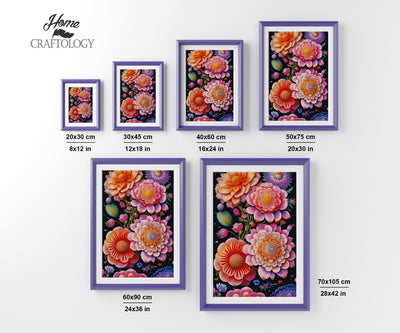 Shades of Pink and Orange Flowers - Premium Diamond Painting Kit